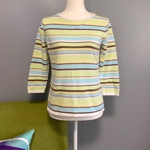Talbots Green Blue Brown Striped Sweater